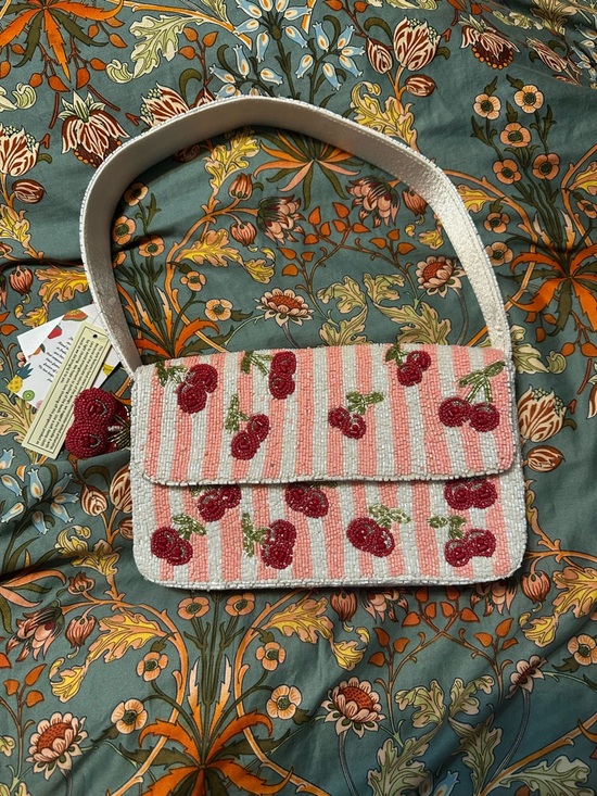 India Handbags - Pink & Red Beaded Cherry Shoulder Bag